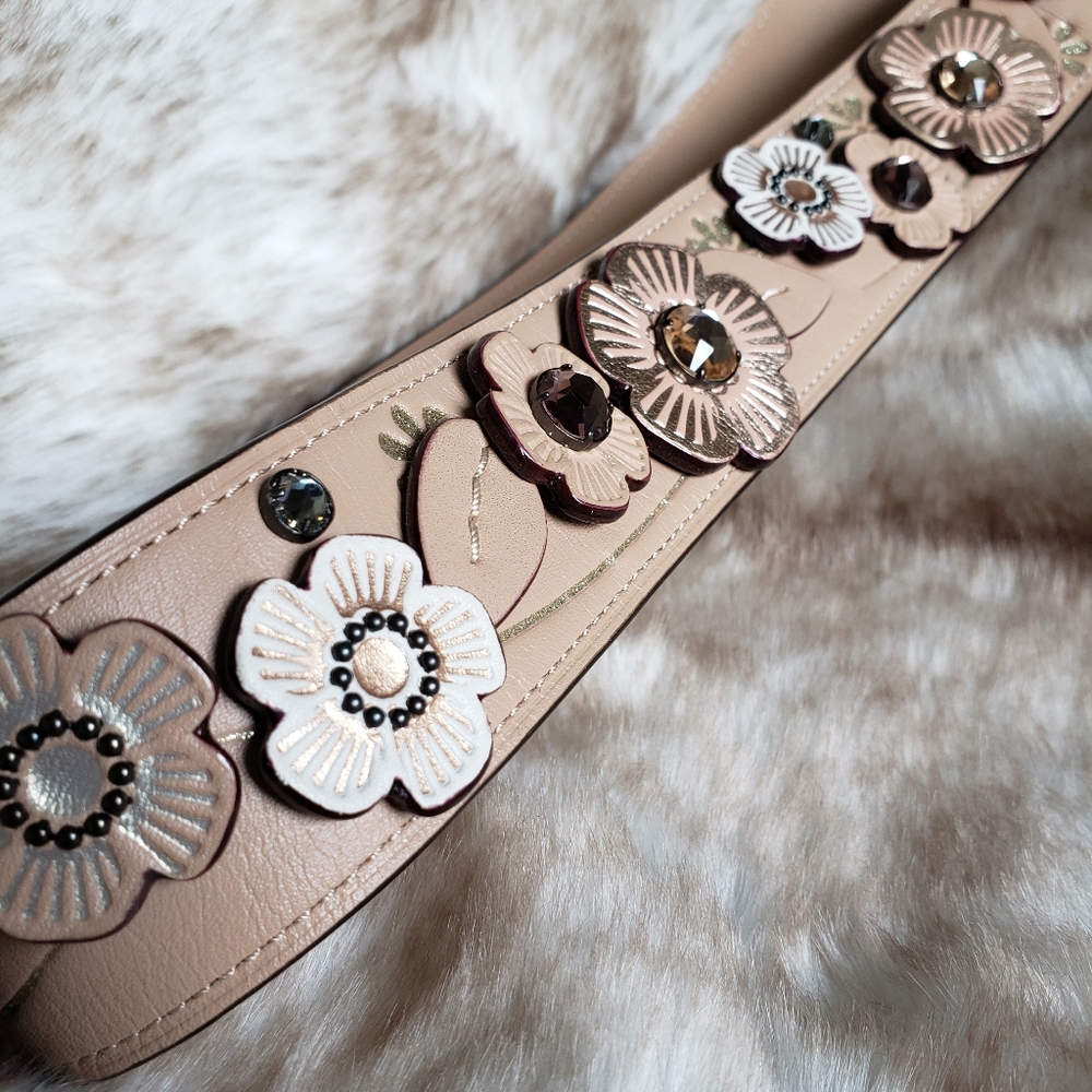 Coach 3D Floral Appliqué Leather Strap with Gem Accents - Picture 4 of 7
